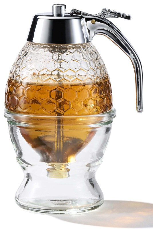 Stainless Steel Shaft, Glass Honey Dispenser, Sleek Silver ABS Lid – No Drip …