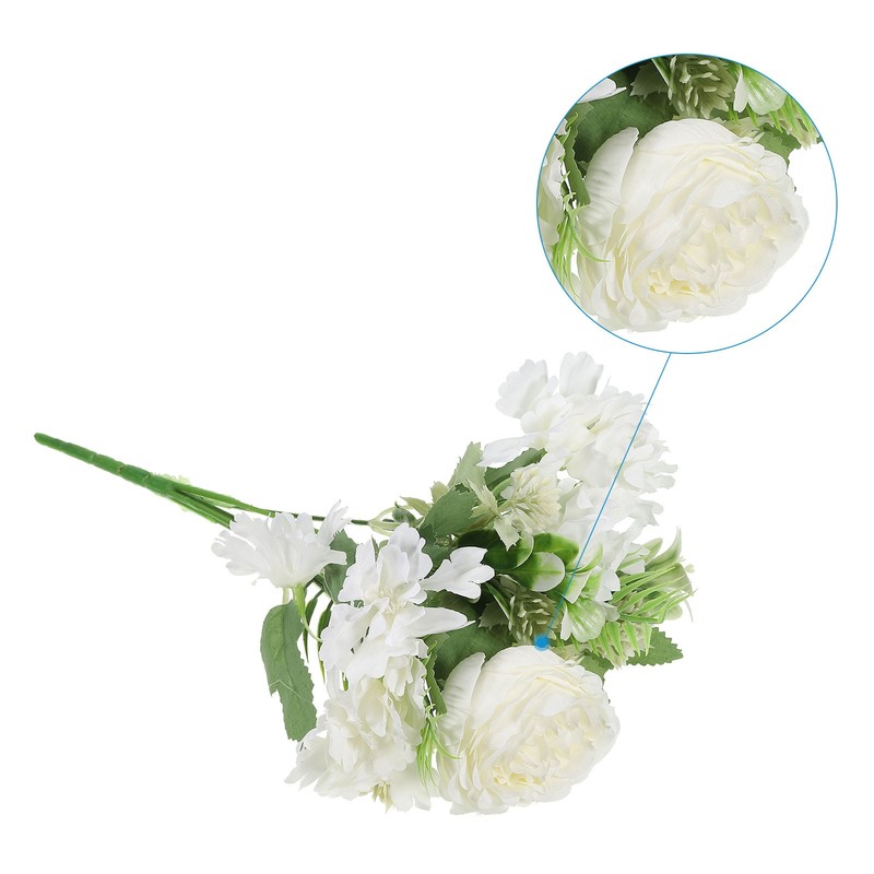 2Pcs 5 Branch Artificial Silk Peony Hydrangea Fake Flowers with Stem White gallery