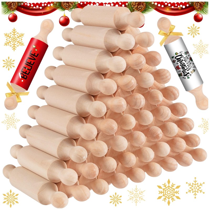 45Pcs Wooden Mini Rolling Pin Long Kitchen Pins, Pins 45