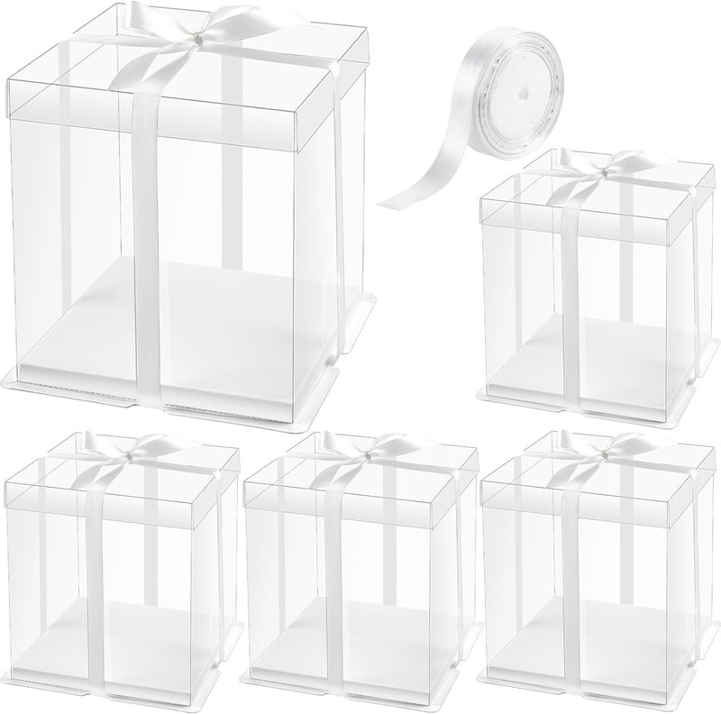 8x8x9Inch Clear Cake Box, 5 Pcs Cake Boxes with Ribbon Suitable for Packaging... gallery