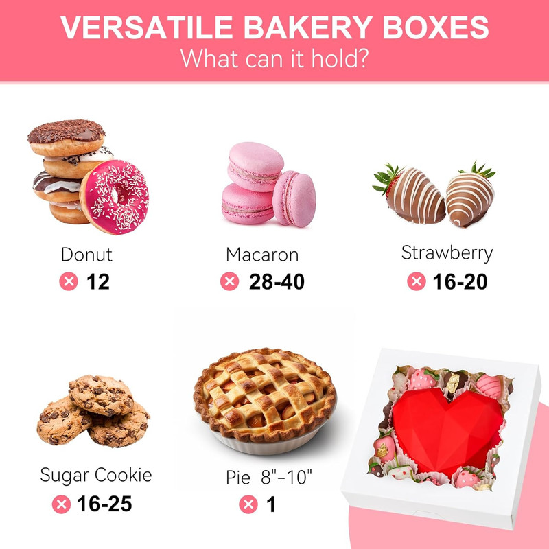 Kucoele Pie Boxes with Window, 10 x 10 x 2.5 Inches, 20 PCS, White | Auto-Popup, gallery