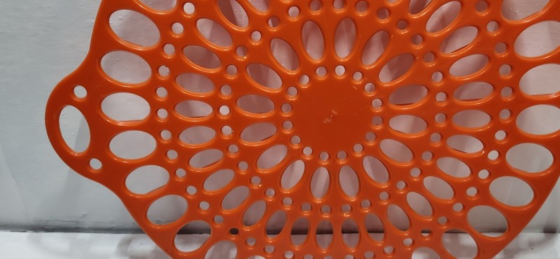 70's Cake Rack/Divider Orange Plastic Serving Plate 12 In Diameter Handles Retro gallery
