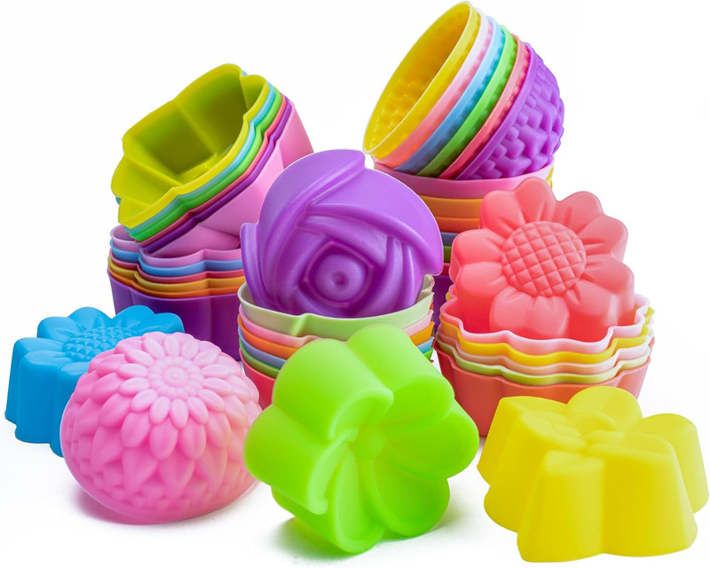 R HORSE 42Pcs Mini Size Silicone Molds, 2 X 0.8 Inch Cupcake Multi Flower Shapes