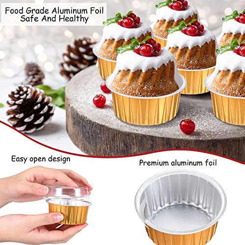 150 Pcs Aluminum Foil Baking Cup Disposable Ramekins with Lids 5oz Gold, Silver gallery