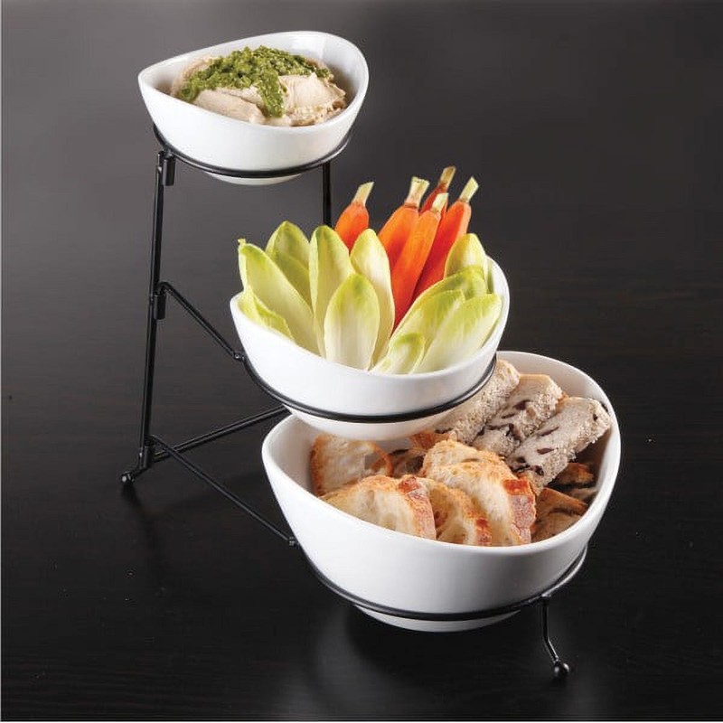 Gracious Dining 3 Tier Bowl Server Set with Metal Stand in White gallery