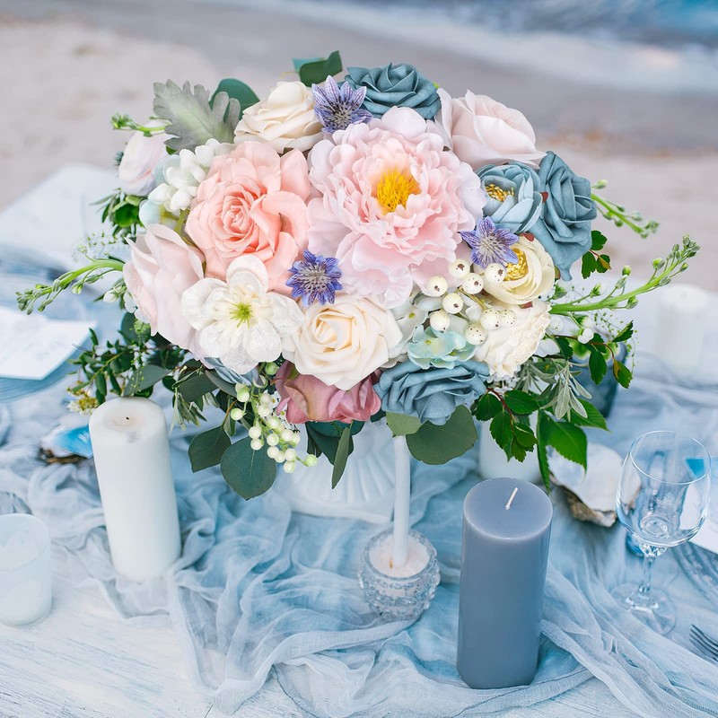 Amyhomie Blue Pink Artificial Flowers Combo Silk Mix Peony Rose Hydrangea Daisy gallery