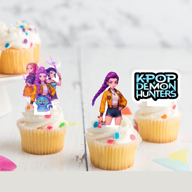 K Pop Demon Hunters KPop Pre-cut Edible Stand-Up Wafer Card Cupcake Toppers