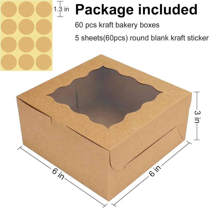 60 pcs Bakery Boxes with Window, 6 x 6 x 3 inches, Kraft Cookie Boxes Pastry ... gallery