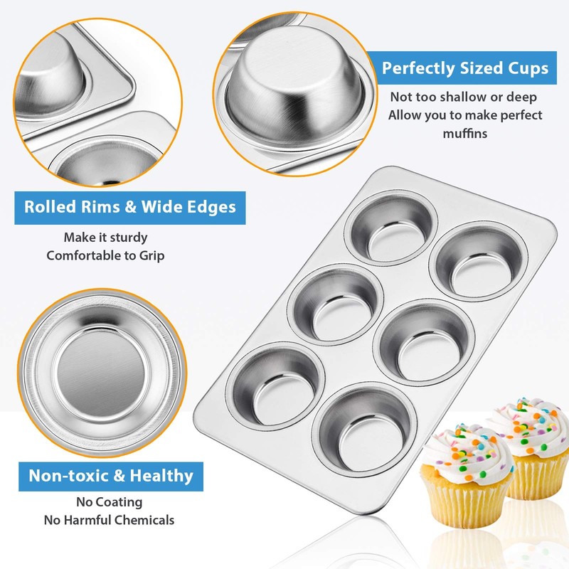 E-far Muffin Pan Set of 2, Stainless Steel Tin Silver gallery
