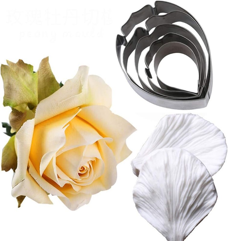 KALAIEN 5pcs Stainless Steel Peony Cutter 2pcs Fondant Silicone Set gallery