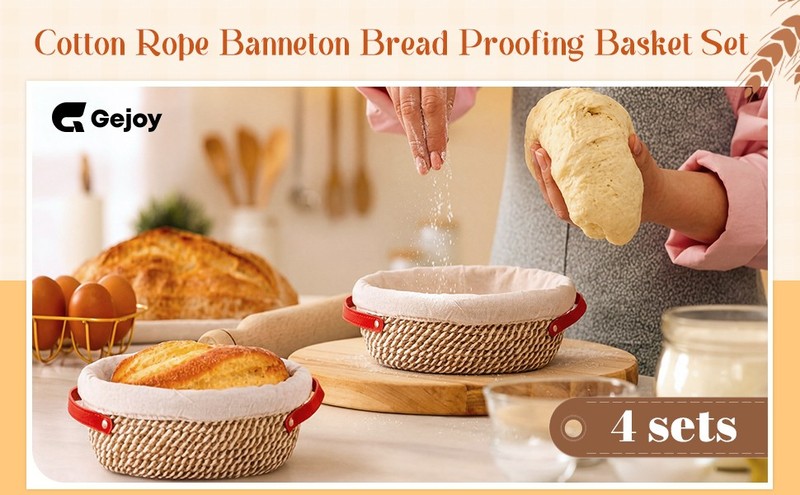 joy 4 Pcs 10 Inch Cotton Rope Banneton Bread Proofing Basket Set Oval gallery