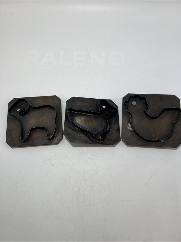 Village By Pfaltzgraff Solid Copper Cookie Cutter Vtg Lot Of 3 Ram Duck Chicken