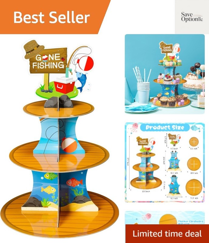 Go Fishing Cupcake Stand, Fishing Birthday Party Cardboard Cupcake Holder Dec…