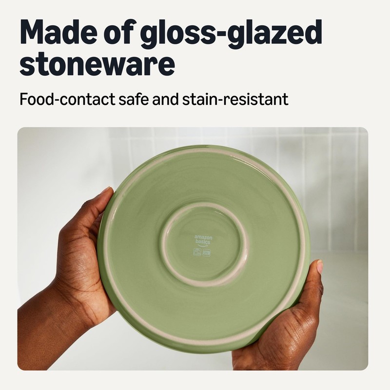 Amazon Basics Glazed Stoneware Appetizer Plates, Ceramic 6.7 in., Olive gallery