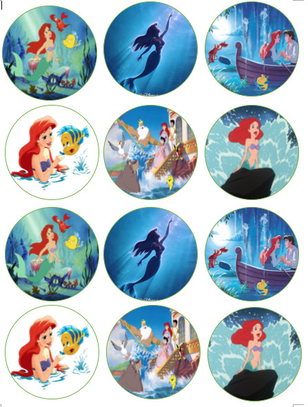 Set of 12 Little Mermaid Ariel edible paper, cupcake cookie toppers PRE CUT