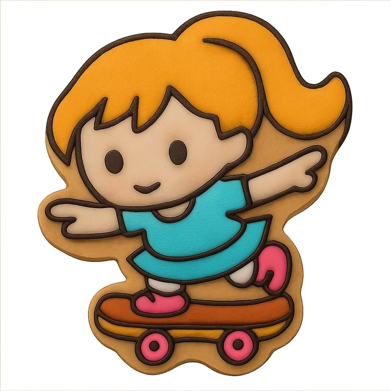 Balancing Chibi Skater Girl Cookie Cutter & Stamp, Fondant & Clay - 3x4 gallery