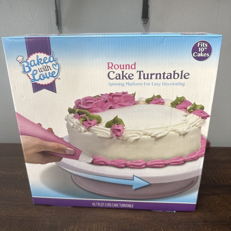 Cake Decorating Round Turntable 10″ Cake Spinning Easy Decorating Baked W/ Love
