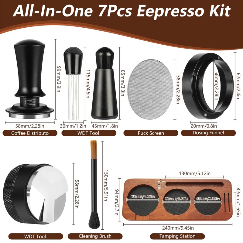 7 PCS Espresso Accessories,Espresso Tamper Tools,WDT Tool 58mm, Black gallery