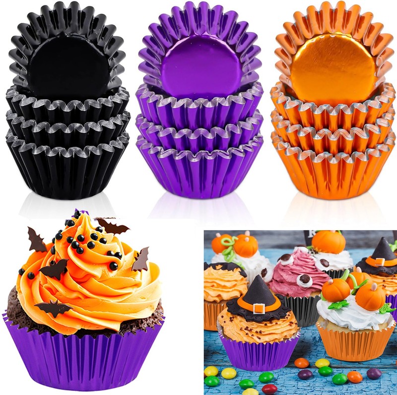 300Pcs Halloween Mini Foil Cupcake Liners Cake Paper Cup Foil Metallic Cupcake