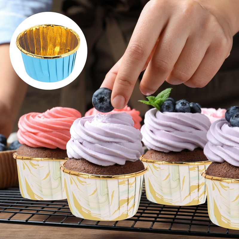 50 pcs liners for, single-sided aluminum with lids, blue (round) gallery