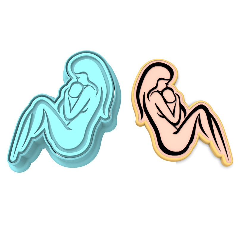 Mom and Baby Cookie Cutter & Stamp #4 | Mama Mother Infant Newborn Motherhood