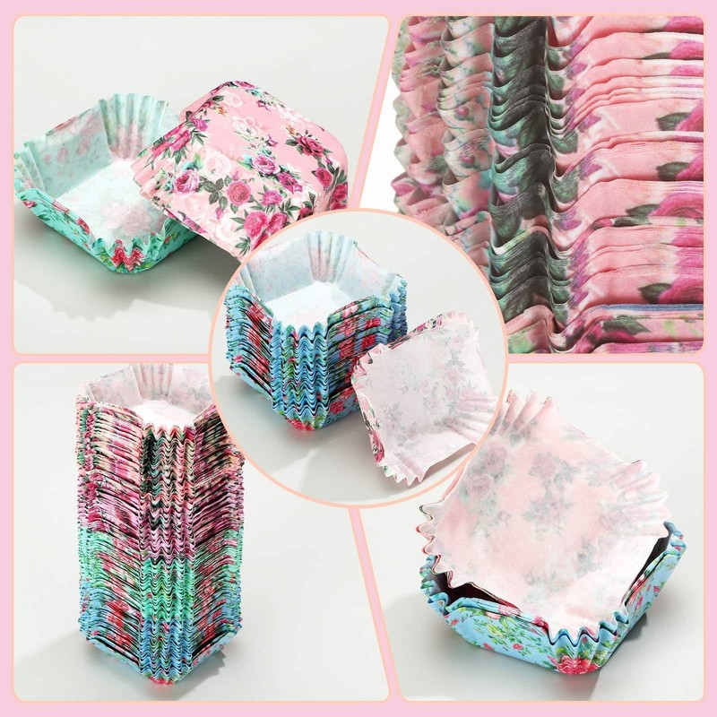 Floral Watercolor Mini Square Cupcake Liners Baking Cups Wrappers 400 PCS gallery