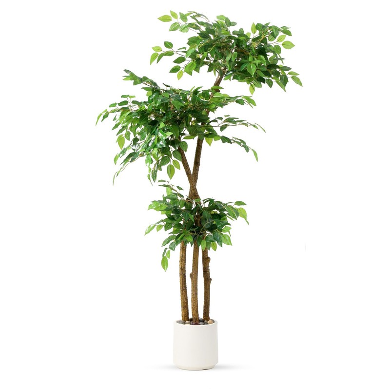 Siyegift 5Ft Artificial Ficus Tree White Planter And Pebblesfaux Silk Tree