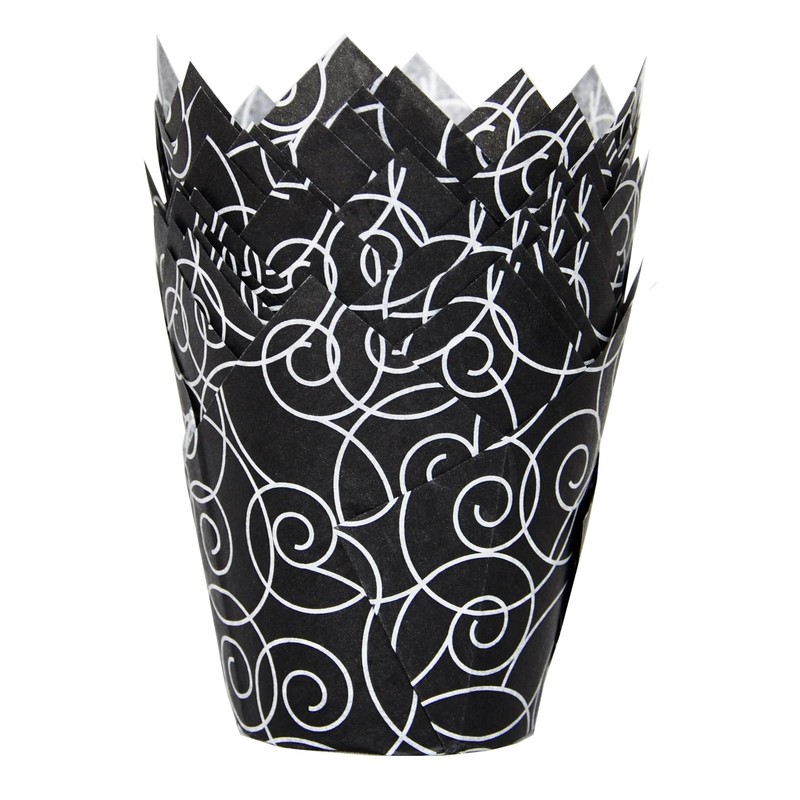 Muffin Greaseproof Tulip Baking Cups 125 PCS Black Fancy Floral Print Case