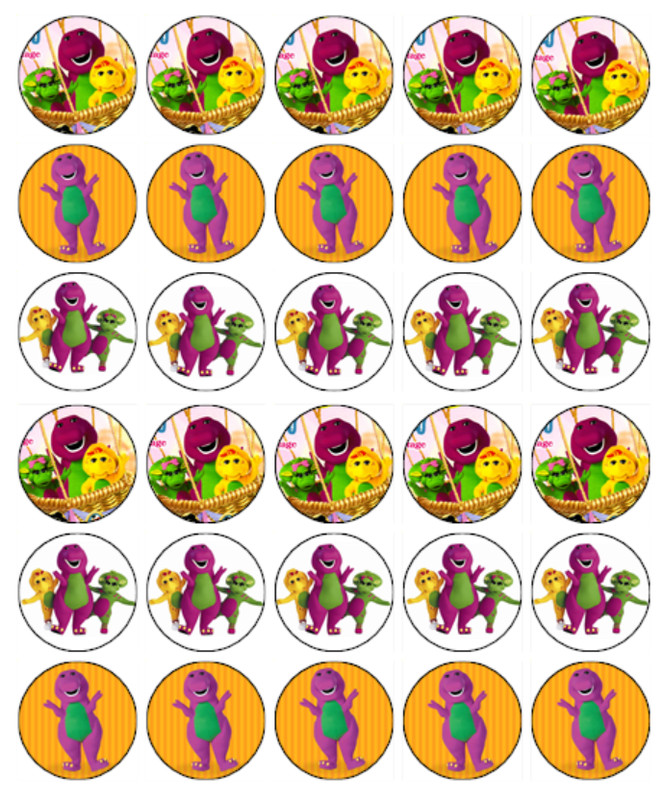 Barney & Friends Edible Cupcake Toppers Wafer Cake Decorations (2 Designs)