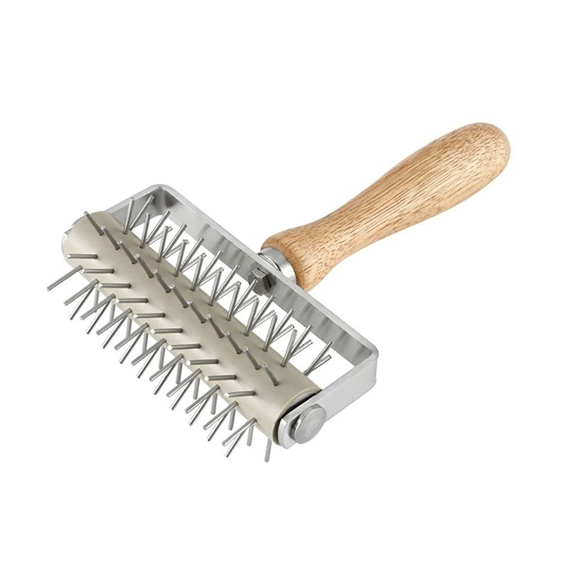 Pizza Dough Roller Docker Wood Handle Stainless Steel Cookie Cake Pastry Tool