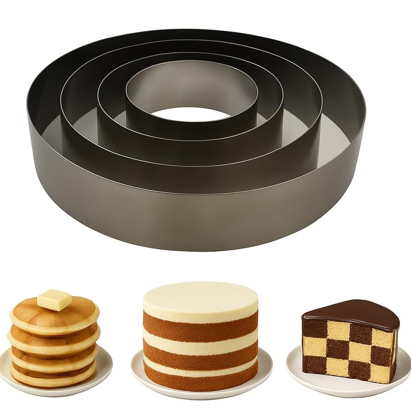‘s Set of 4 Cake Rings 4-6-8-10 Inch – Round Cake Cutter Ring Mold with Premi…