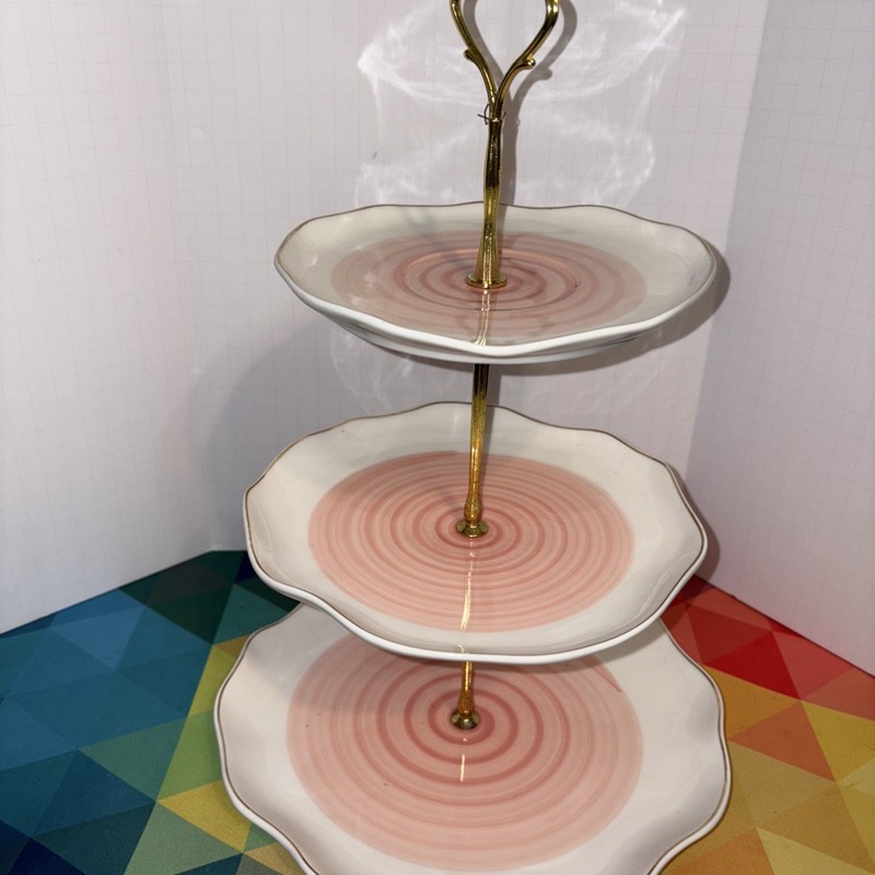SWEEJAR 3 – Tier Ceramic Deserts Stand “PINK PEDAL” ANY OCCASION NEW!