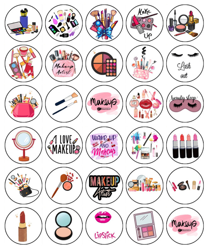 Makeup Party Cupcake Toppers – Edible Wafer – Glam Girls Cake Decorations