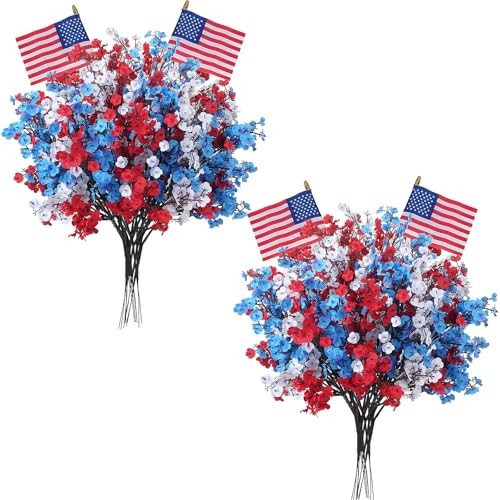 28pcs 4th of July Decorations Patriotic Babys Breath Red White and Blue