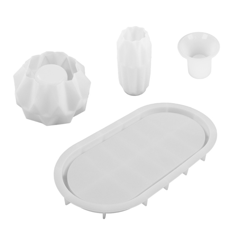 Elegant Vase Holder with Storage Jar Mould Epoxy Candlestick Making Mould gallery