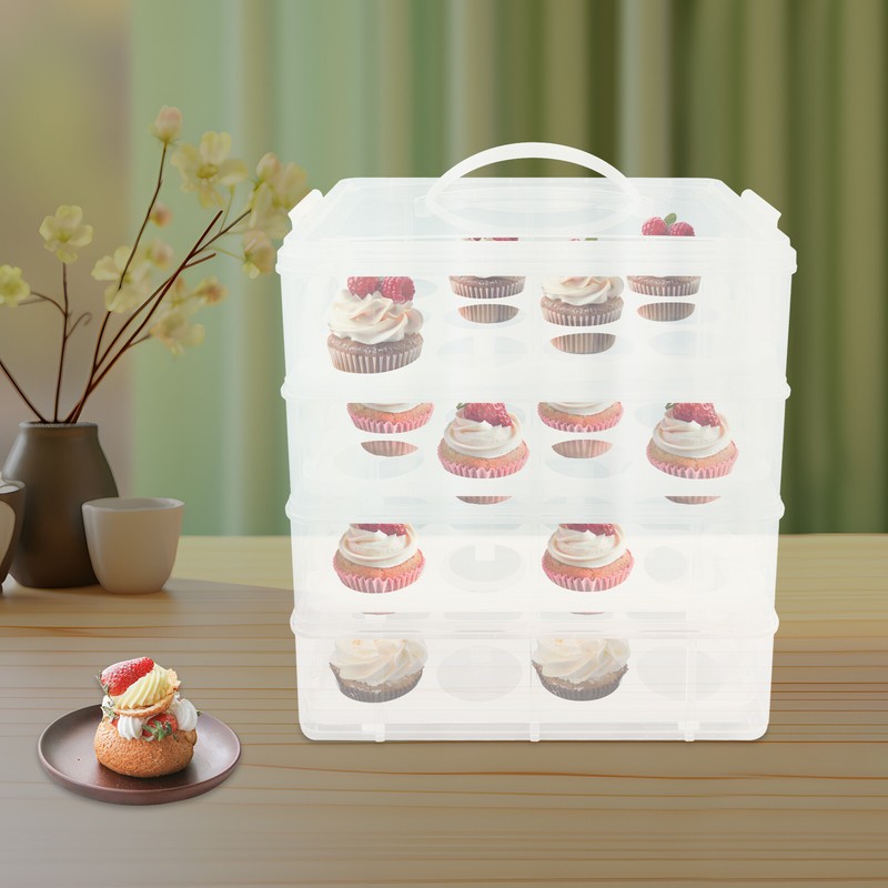 4-Tier Cupcake Carrier with Transparent Design, Holds 48 Cupcakes