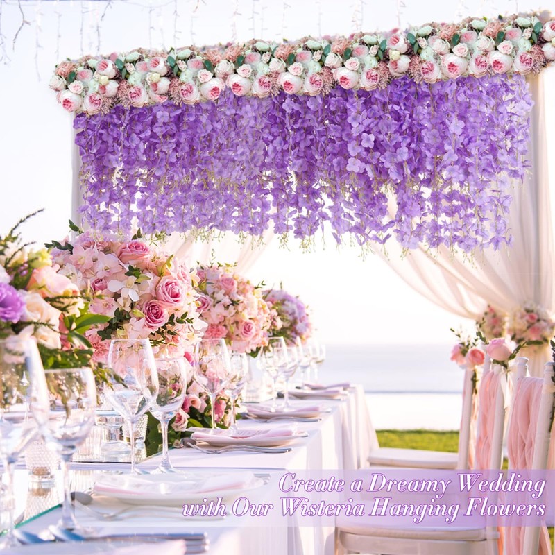 Waipfaru 40 Pack Purple Wisteria Hanging Flowers Fake Hanging Flowers For gallery