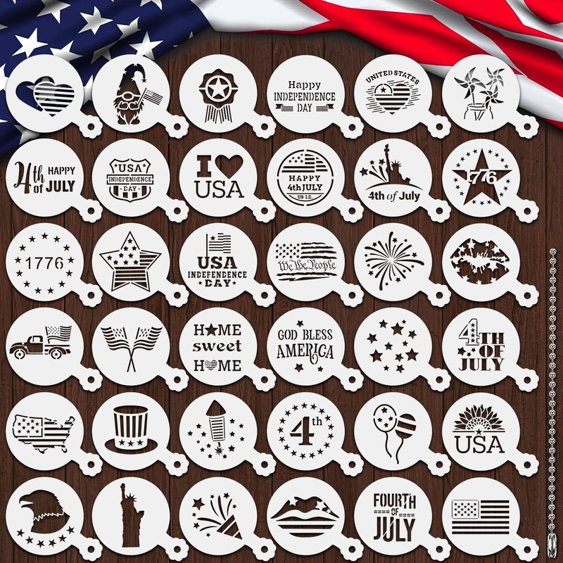 JULBEAR 4th of July Cookie Cake Stencils 36 Pieces Reusable Patriotic Mold