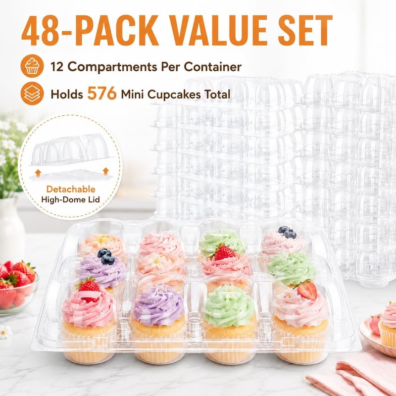 48 Pack 12-Compartment Mini Cupcake Containers, 12 Count Clear Plastic Cupcak... gallery