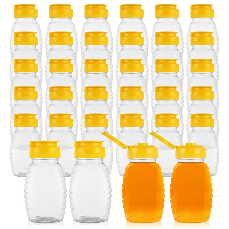30 PCS Bulk Plastic Honey Bottles Squeeze Containers Yellow Lid 8 oz