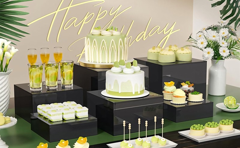 6Pcs Buffet Riser Dessert Table Display Set Square Stackable with Hollow bottoms gallery