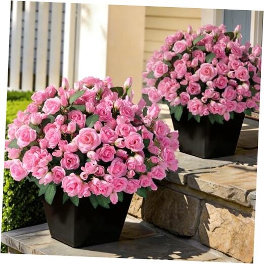 Bundles Artificial Roses for Front Door Outdoor Decor, Realistic Fake 8 Pink