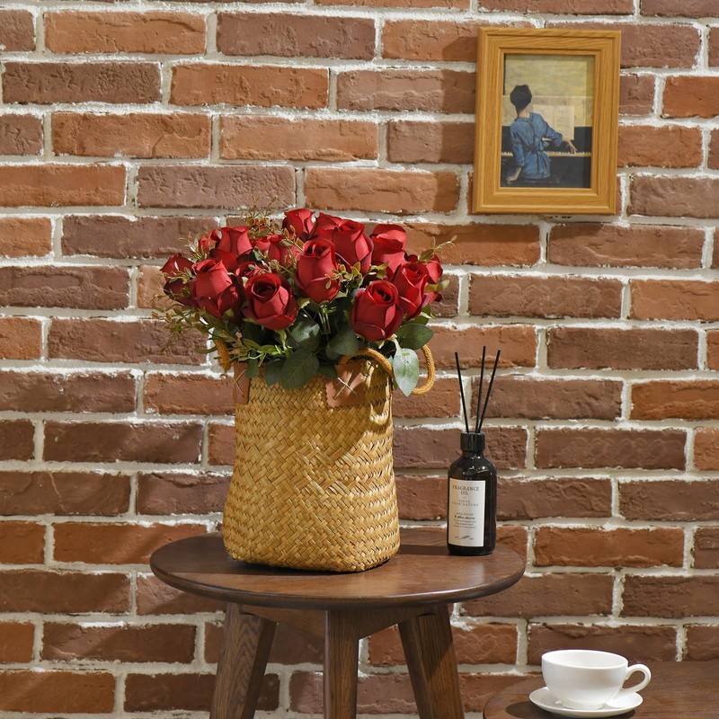 FlueHouzz Artificial Roses Flowers Fake Silk Rose Pack of 2, Z-burgundy gallery