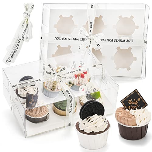 15 Pack Clear Cupcake Boxes, 6 Count Cupcake Containers with Gift Ribbon, gallery