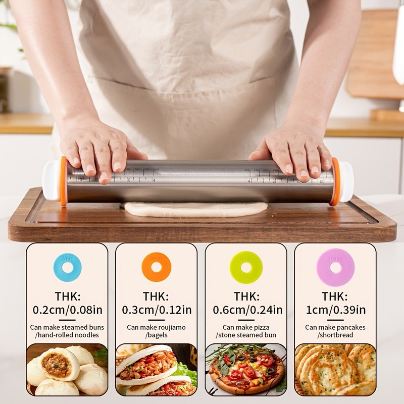 1pc Stainless Steel Adjustable Rolling Pin Thickness Ring Non Stick French Style gallery