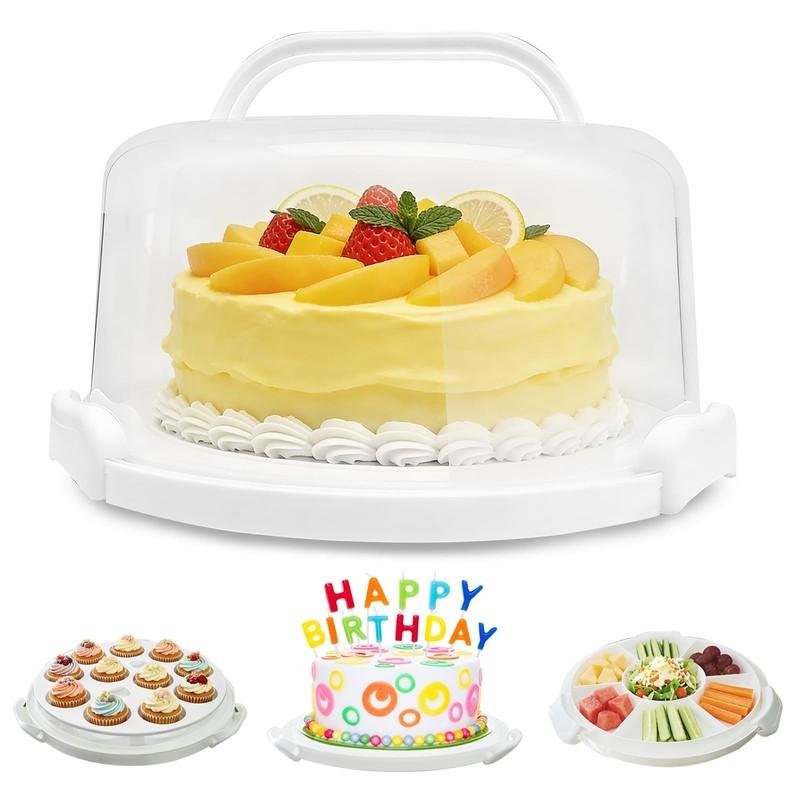 Plastic Cake Carrier with Lid and Handle, Multipurpose Cake Stand Holder Cont…