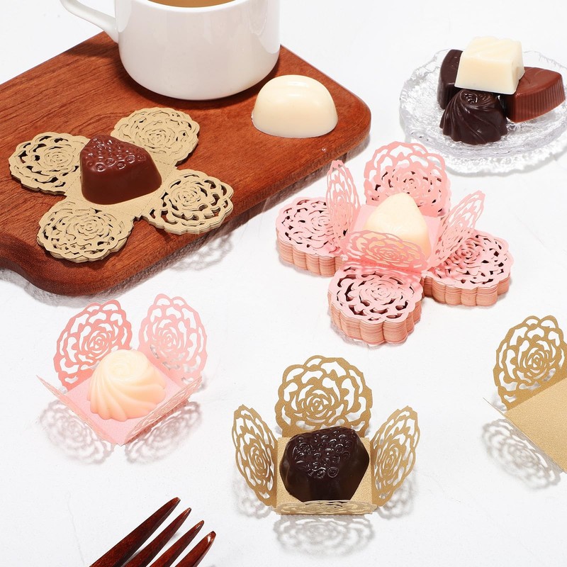 100pcs Truffle Wrappers - Pink And Gold Chocolate Candy Cups Truffle Liners B... gallery