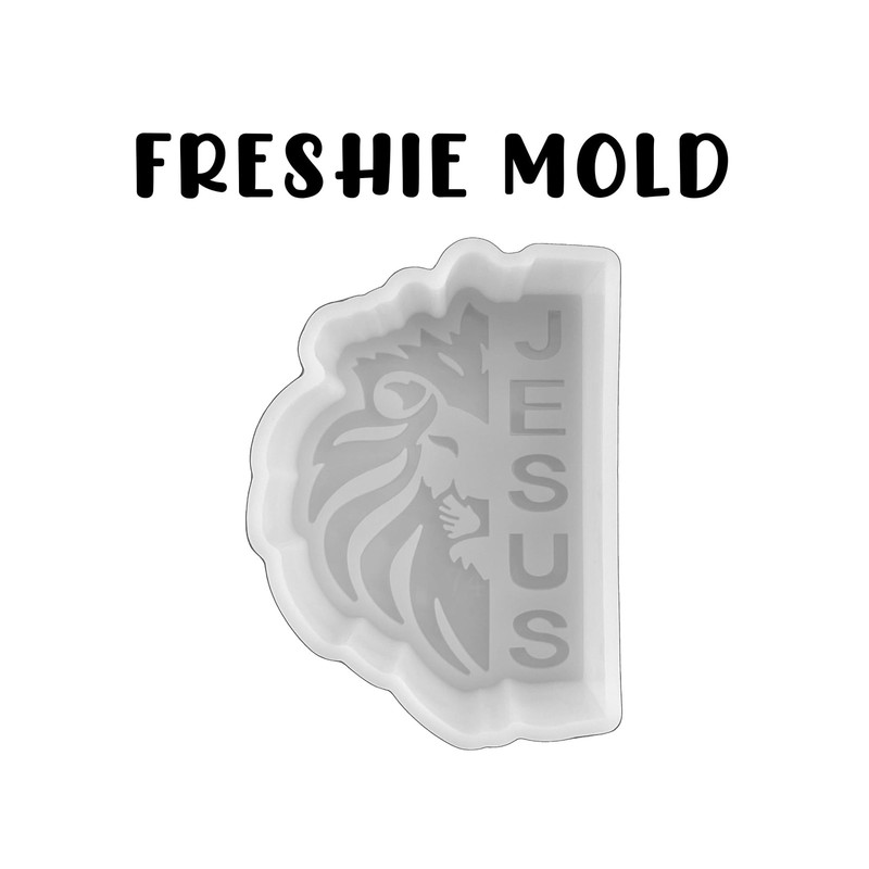 Jesus of Judah Lion Silicone Freshie Mold 4.2x3x0.8” Christian Cross clear gallery