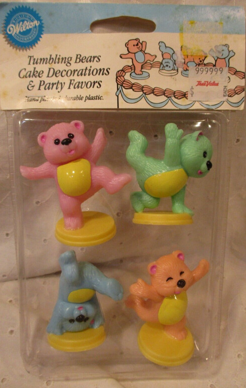VTG. Wilton 4 Tumbling Bears Cake Toppers Party Favors Hand Painted 1998 NOS MIP