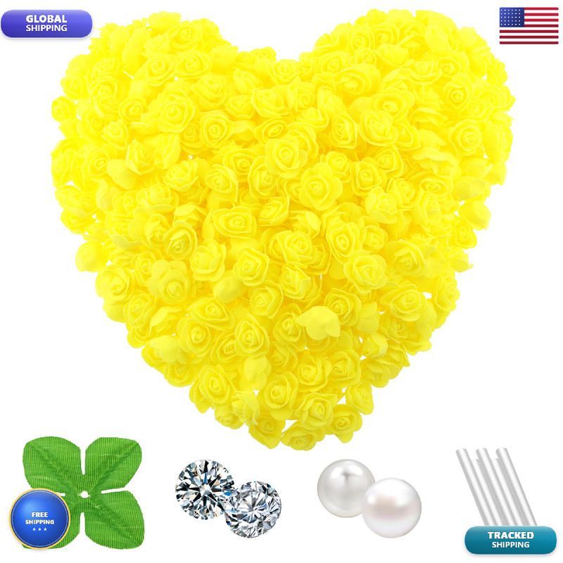 Vignor 500 Pcs 1.4 Inch Mini Artificial Flowers Head Bulk 5 In 1 Set Faux Foam